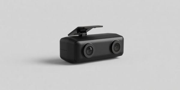 Render of a dash cam mounted on a windshield
