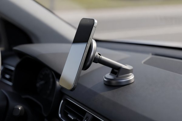 3D render of a magnetic car phone mount on a dashboard