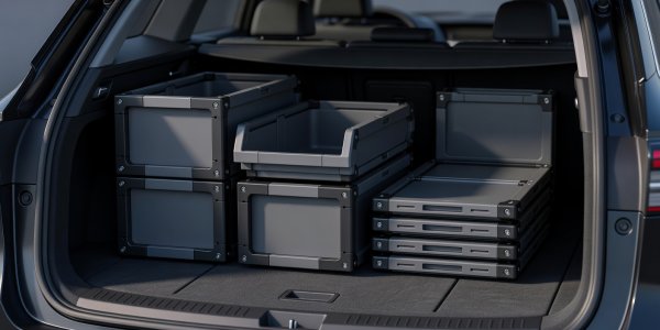 Render of rigid trunk organizer bins